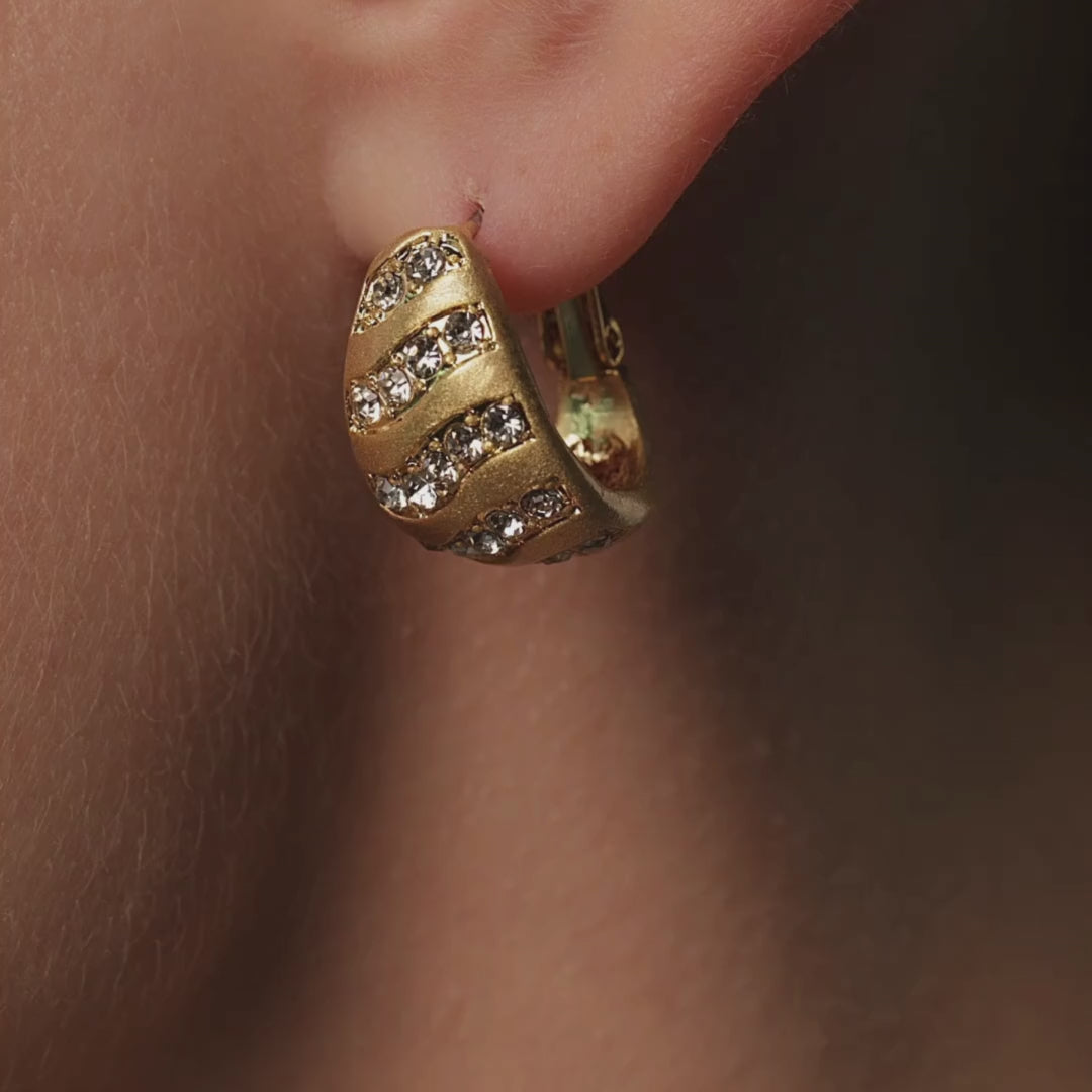 chunky gold plated hoop earrings with zirconia stripes