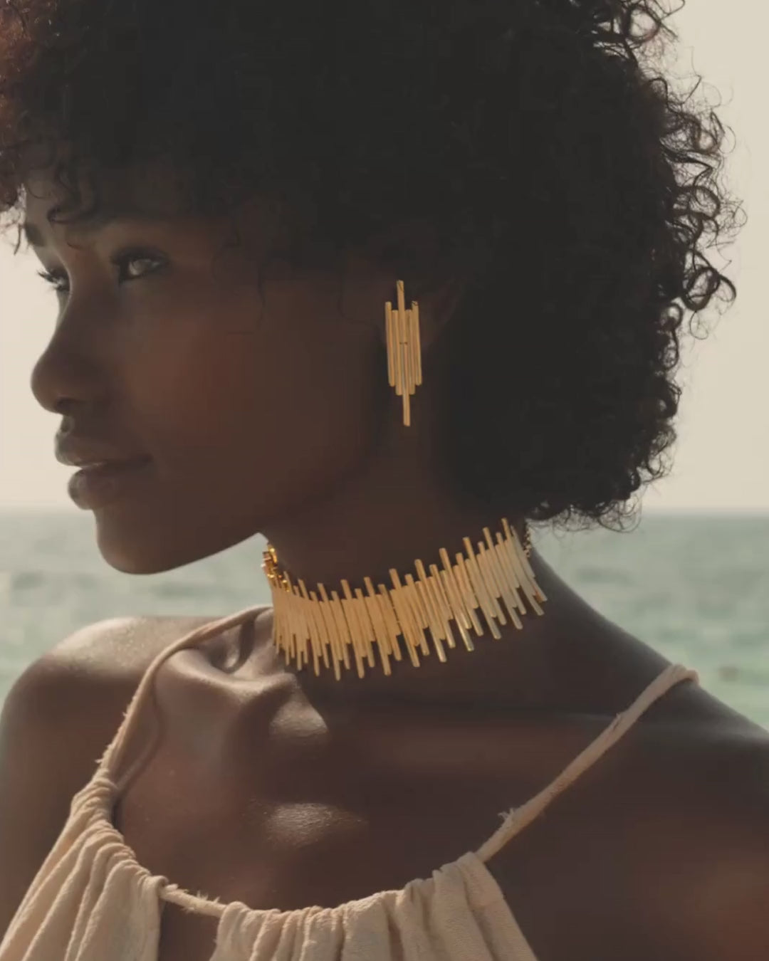 gold striped bold statement choker