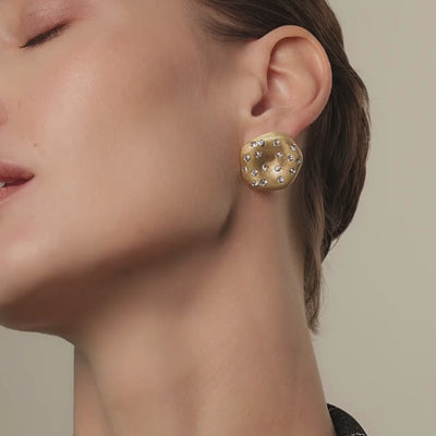 unique shape gold plated disc earrings with zirconia studs 