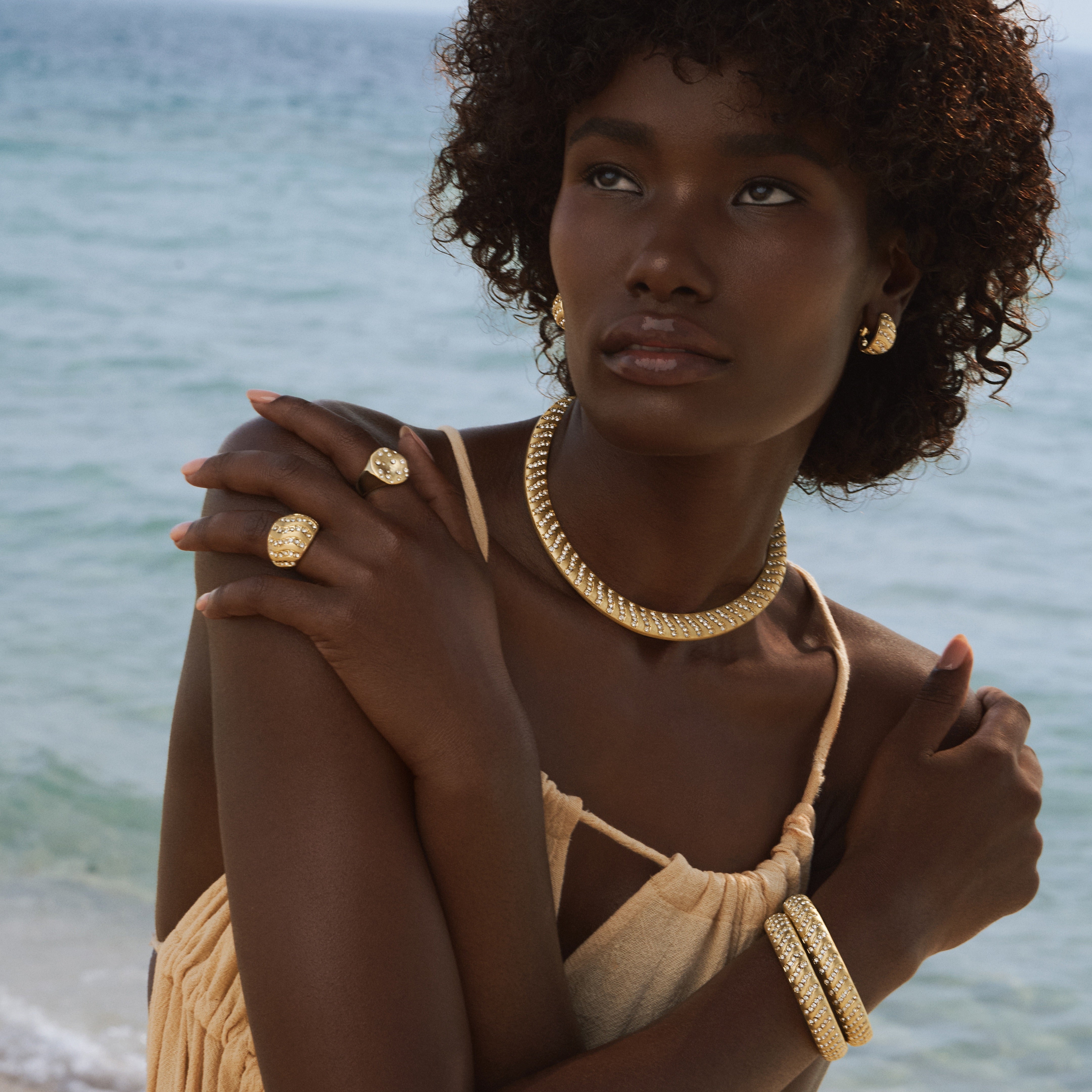 chunky statement gold plated ring zirconia with matching earrings