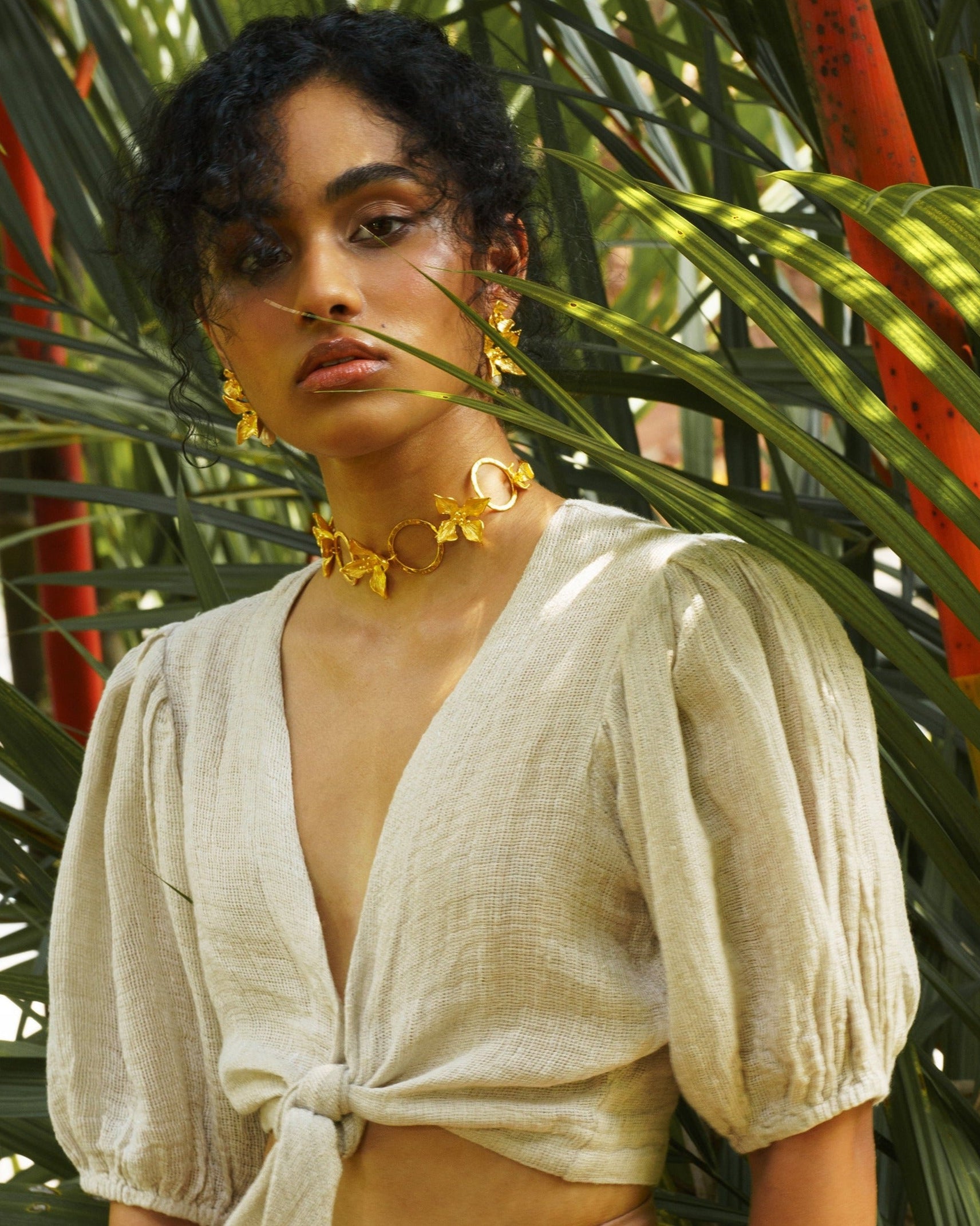 choker flower necklace goldplate lynyer jewellery set