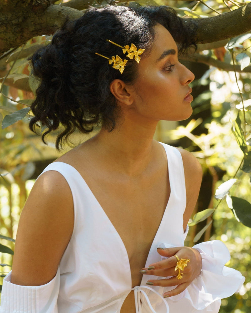 golden flower hairpins blossom hairaccessory lynyer