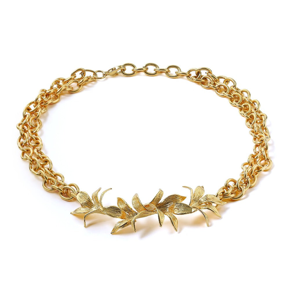 Chain Necklace Flower guzmania lynyer handmade gold