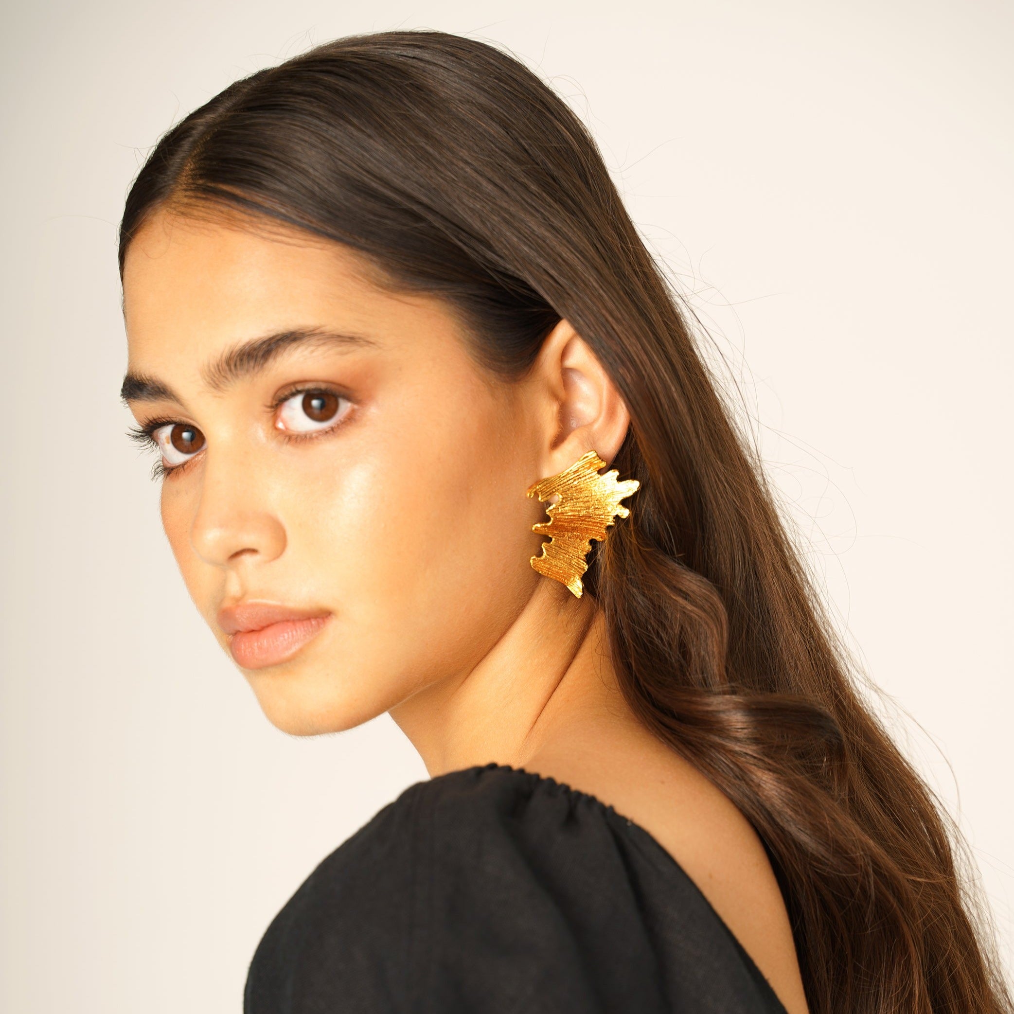 lynyer statement earrings gold handmade abstract styling